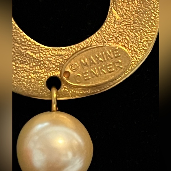 Maxine Denker Pearl Necklace Couture Designer Choker signed Matte Gold Tone 90’s - Picture 4 of 6